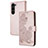 Leather Case Stands Flip Flowers Cover Holder Y01X for Samsung Galaxy S22 5G Rose Gold