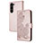 Leather Case Stands Flip Flowers Cover Holder Y01X for Samsung Galaxy S22 Plus 5G Rose Gold