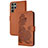 Leather Case Stands Flip Flowers Cover Holder Y01X for Samsung Galaxy S22 Ultra 5G Brown