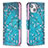 Leather Case Stands Flip Flowers Cover L01 Holder for Apple iPhone 13 Mini Cyan