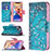 Leather Case Stands Flip Flowers Cover L01 Holder for Apple iPhone 13 Mini Cyan