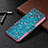 Leather Case Stands Flip Flowers Cover L01 Holder for Apple iPhone 13 Mini Cyan