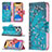 Leather Case Stands Flip Flowers Cover L02 Holder for Apple iPhone 13 Pro Max Cyan