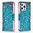 Leather Case Stands Flip Flowers Cover L02 Holder for Apple iPhone 13 Pro Max Cyan