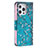 Leather Case Stands Flip Flowers Cover L02 Holder for Apple iPhone 14 Pro Cyan