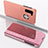 Leather Case Stands Flip Mirror Cover Holder L04 for Samsung Galaxy A11 Rose Gold