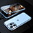 Luxury Aluminum Metal Frame Mirror Cover Case 360 Degrees M01 for Apple iPhone 14 Pro Max Blue