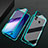 Luxury Aluminum Metal Frame Mirror Cover Case 360 Degrees T01 for Xiaomi Redmi Note 8 (2021) Cyan