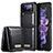Luxury Leather Matte Finish and Plastic Back Cover Case CS1 for Samsung Galaxy Z Flip3 5G Black