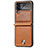 Luxury Leather Matte Finish and Plastic Back Cover Case R05 for Samsung Galaxy Z Flip4 5G Brown