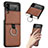 Luxury Leather Matte Finish and Plastic Back Cover Case S01 for Samsung Galaxy Z Flip3 5G Brown