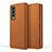 Luxury Leather Matte Finish and Plastic Back Cover Case S03 for Samsung Galaxy Z Fold3 5G Brown