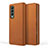 Luxury Leather Matte Finish and Plastic Back Cover Case S03 for Samsung Galaxy Z Fold4 5G Brown