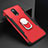 Luxury Metal Frame and Plastic Back Cover Case with Finger Ring Stand A01 for OnePlus 6T Red