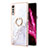 Silicone Candy Rubber Gel Fashionable Pattern Soft Case Cover with Finger Ring Stand Y05B for LG Velvet 4G White