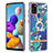 Silicone Candy Rubber Gel Fashionable Pattern Soft Case Cover with Finger Ring Stand Y06B for Samsung Galaxy A21s Cyan