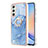 Silicone Candy Rubber Gel Fashionable Pattern Soft Case Cover with Finger Ring Stand YB1 for Samsung Galaxy A25 5G Blue