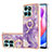 Silicone Candy Rubber Gel Fashionable Pattern Soft Case Cover with Finger Ring Stand YB5 for Huawei Honor X6a Purple