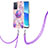 Silicone Candy Rubber Gel Fashionable Pattern Soft Case Cover with Lanyard Strap Y01B for Oppo Reno6 5G Clove Purple