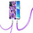 Silicone Candy Rubber Gel Fashionable Pattern Soft Case Cover with Lanyard Strap Y01B for Oppo Reno6 5G Purple