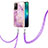 Silicone Candy Rubber Gel Fashionable Pattern Soft Case Cover with Lanyard Strap Y05B for Oppo F19 Pro+ Plus 5G Clove Purple