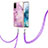 Silicone Candy Rubber Gel Fashionable Pattern Soft Case Cover with Lanyard Strap Y05B for Samsung Galaxy S20 Clove Purple