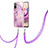 Silicone Candy Rubber Gel Fashionable Pattern Soft Case Cover with Lanyard Strap Y05B for Xiaomi Poco M5S Clove Purple