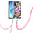 Silicone Candy Rubber Gel Fashionable Pattern Soft Case Cover with Lanyard Strap Y06B for Oppo Reno6 5G Purple