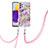 Silicone Candy Rubber Gel Fashionable Pattern Soft Case Cover with Lanyard Strap Y06B for Samsung Galaxy A72 5G Clove Purple