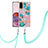 Silicone Candy Rubber Gel Fashionable Pattern Soft Case Cover with Lanyard Strap Y06B for Samsung Galaxy S20 Cyan