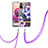 Silicone Candy Rubber Gel Fashionable Pattern Soft Case Cover with Lanyard Strap Y06B for Xiaomi Poco M5S Purple
