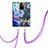 Silicone Candy Rubber Gel Fashionable Pattern Soft Case Cover with Lanyard Strap Y06B for Xiaomi Redmi Note 11T 5G Blue