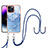 Silicone Candy Rubber Gel Fashionable Pattern Soft Case Cover with Lanyard Strap Y07B for Apple iPhone 13 Pro Max Blue