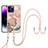 Silicone Candy Rubber Gel Fashionable Pattern Soft Case Cover with Lanyard Strap Y07B for Apple iPhone 13 Pro Max Pink