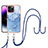 Silicone Candy Rubber Gel Fashionable Pattern Soft Case Cover with Lanyard Strap Y07B for Apple iPhone 14 Pro Blue