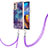 Silicone Candy Rubber Gel Fashionable Pattern Soft Case Cover with Lanyard Strap Y07B for Motorola Moto E32 Purple