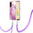 Silicone Candy Rubber Gel Fashionable Pattern Soft Case Cover with Lanyard Strap YB5 for Oppo Reno8 T 4G Clove Purple