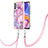 Silicone Candy Rubber Gel Fashionable Pattern Soft Case Cover with Lanyard Strap YB7 for Samsung Galaxy A33 5G Clove Purple