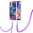 Silicone Candy Rubber Gel Fashionable Pattern Soft Case Cover with Lanyard Strap YB7 for Samsung Galaxy A73 5G Purple