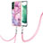 Silicone Candy Rubber Gel Fashionable Pattern Soft Case Cover with Lanyard Strap YB7 for Samsung Galaxy S22 5G Clove Purple