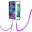 Silicone Candy Rubber Gel Fashionable Pattern Soft Case Cover with Lanyard Strap YB7 for Samsung Galaxy S22 5G Purple