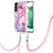 Silicone Candy Rubber Gel Fashionable Pattern Soft Case Cover with Lanyard Strap YB7 for Samsung Galaxy S23 5G Clove Purple