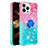 Silicone Candy Rubber TPU Bling-Bling Soft Case Cover with Finger Ring Stand S02 for Apple iPhone 14 Pro Pink