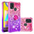 Silicone Candy Rubber TPU Bling-Bling Soft Case Cover with Finger Ring Stand S02 for Samsung Galaxy M31 Hot Pink
