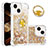 Silicone Candy Rubber TPU Bling-Bling Soft Case Cover with Finger Ring Stand S03 for Apple iPhone 13 Gold