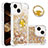 Silicone Candy Rubber TPU Bling-Bling Soft Case Cover with Finger Ring Stand S03 for Apple iPhone 15 Plus Gold