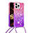 Silicone Candy Rubber TPU Bling-Bling Soft Case Cover with Lanyard Strap S01 for Apple iPhone 13 Pro