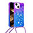 Silicone Candy Rubber TPU Bling-Bling Soft Case Cover with Lanyard Strap S01 for Apple iPhone 14 Plus