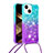 Silicone Candy Rubber TPU Bling-Bling Soft Case Cover with Lanyard Strap S01 for Apple iPhone 14 Sky Blue
