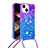 Silicone Candy Rubber TPU Bling-Bling Soft Case Cover with Lanyard Strap S01 for Apple iPhone 15 Plus